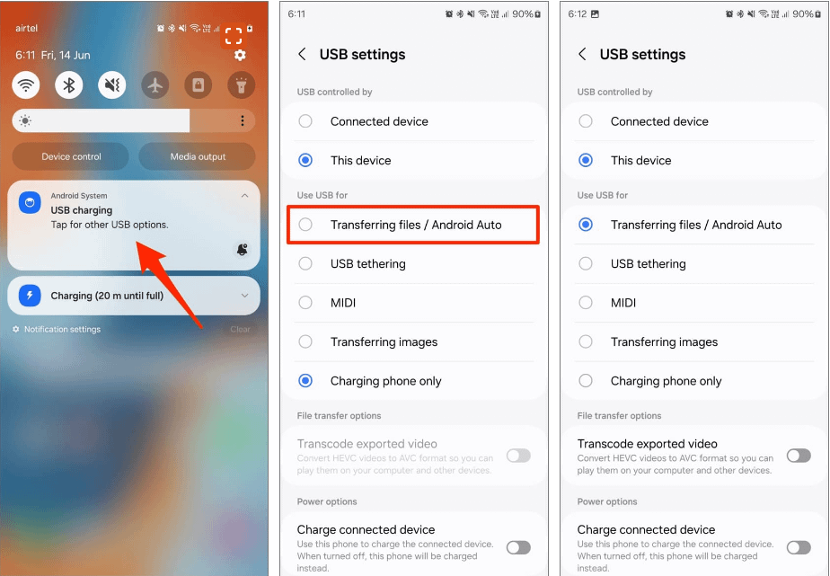 changing USB connection from USB setting